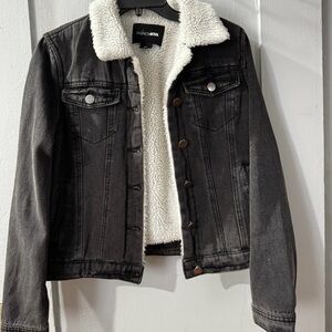 Fashion Nova Black Denim Jacket with Sherpa Lining